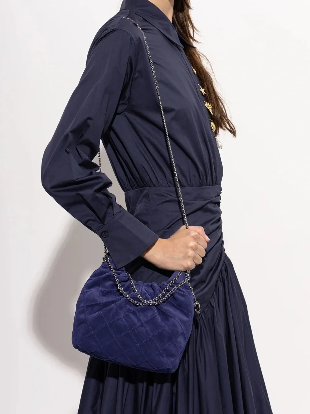 Tory Burch Mini Fleming hobo bag in Ballpoint Navy Blue